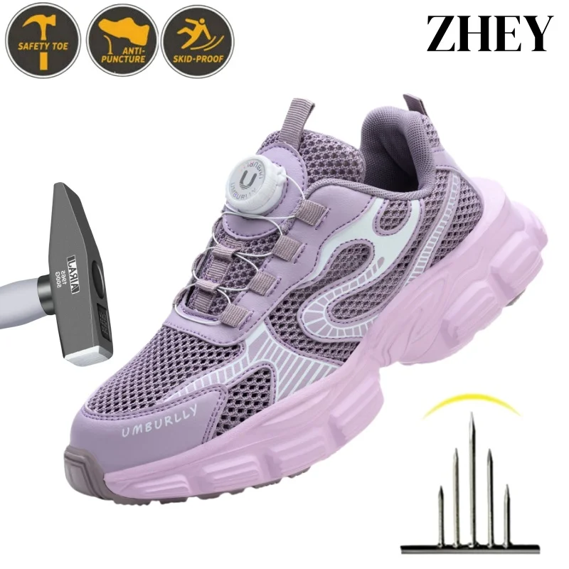 

Best Quality Safety Shoes for Women,Lightweight Non Slip Work Shoes,Air Cushion Safety Sneakers for Work and Daily Wear Pink