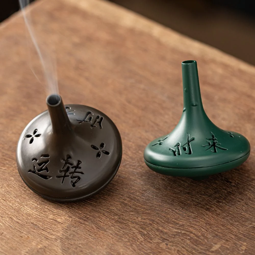Chinese-style Retro Conical Gyroscope Incense Burner Zinc Alloy Openwork Calligraphy Incense Holder Vertical Removable