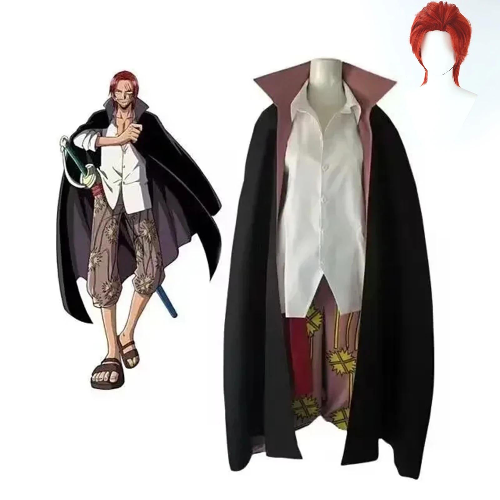 Anime Film Red Shanks Cosplay Costume pour Adultes Hommes, One Piece Tralike Coat, Full Outfit, Halloween Party, Red Hair Pirate