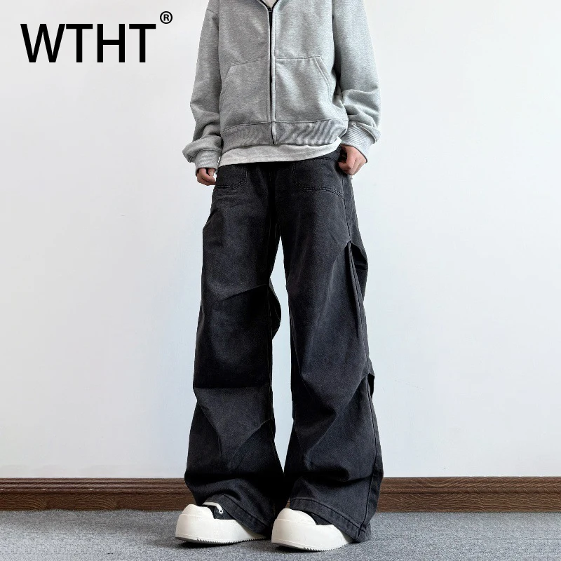 

WTHT Fashion New 2025 Autumn Men's Pleated Loose Straight Denim Pants Vintage American Style High-waisted Jeans Male 2A2442