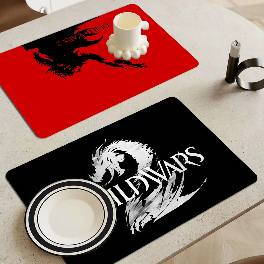 

Guild Wars Kitchen Drainage Mat Retro Style Dish Drying Pads Absorbent Placemats Drainer Tableware Mats Accessories