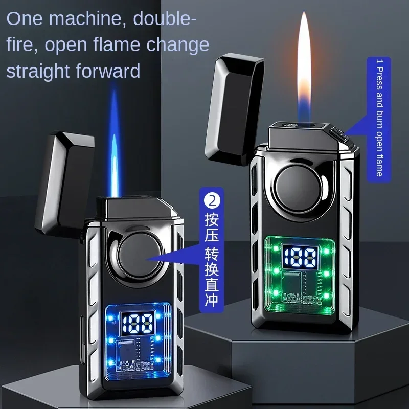 2024 Creative Voice Controlled Ignition Lighter Color Light Battery Display Open Fire Switching Jet Fire USB Electric Lighters