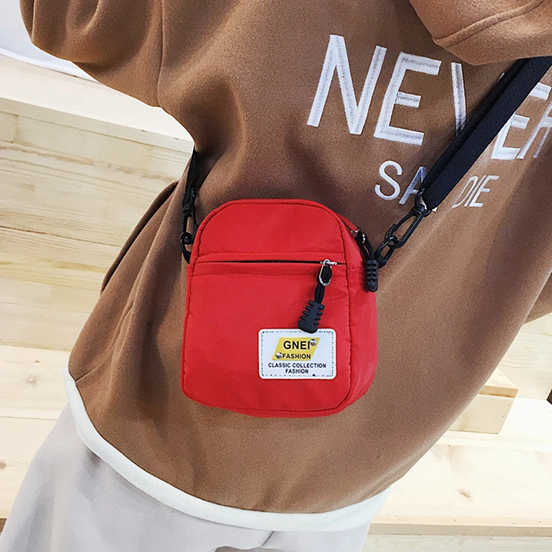 Fashion Simple Small Square Bag Mini Nylon Zipper Leisure Messenger Bag Women Phone Storage Shoulder Bag