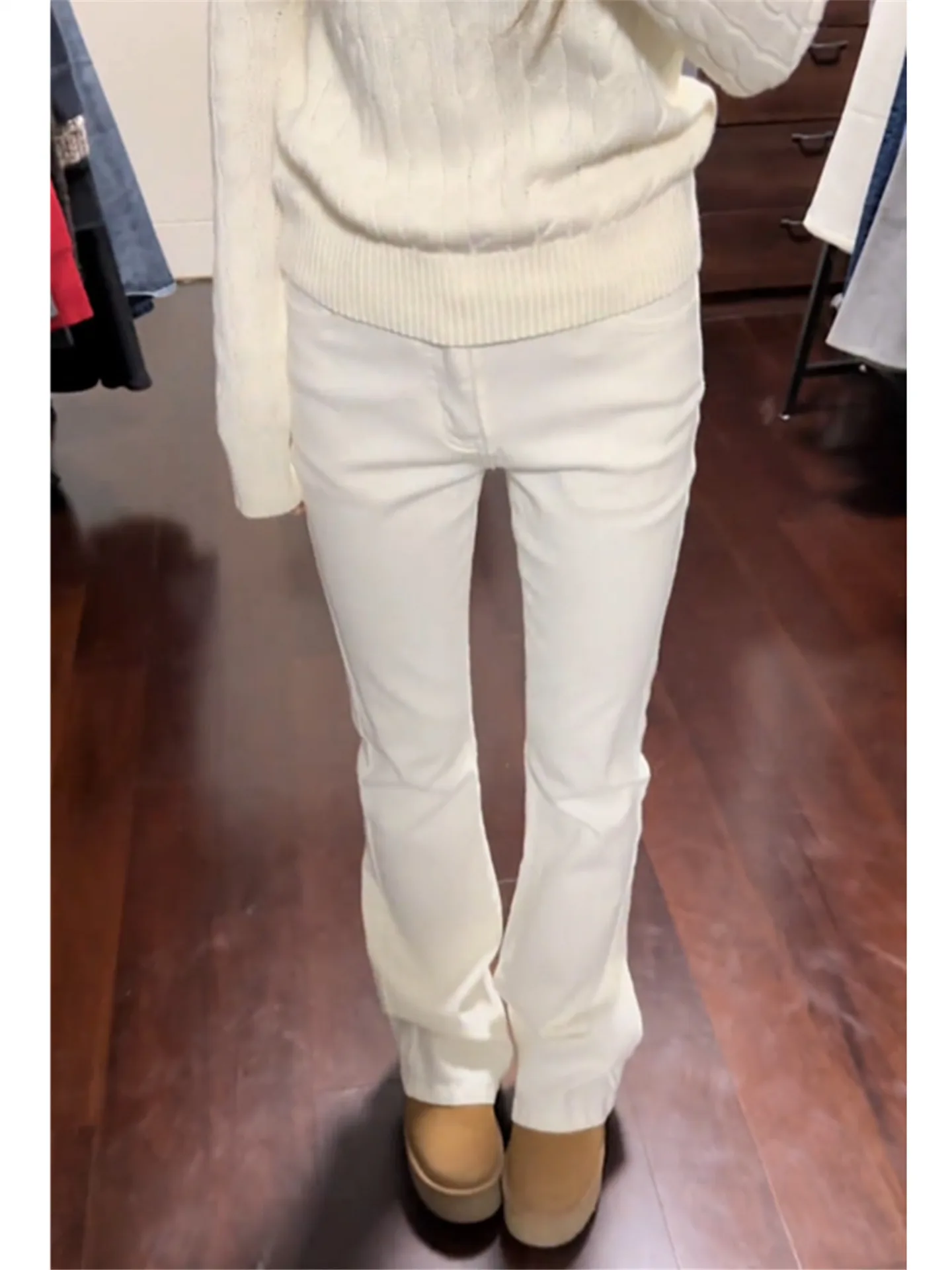 

High Waist Flared Skinny Jeans Women's Elastic Butt Lifting White Tight Jeans Spring Casual Cotton Stretchy Tapered Pants