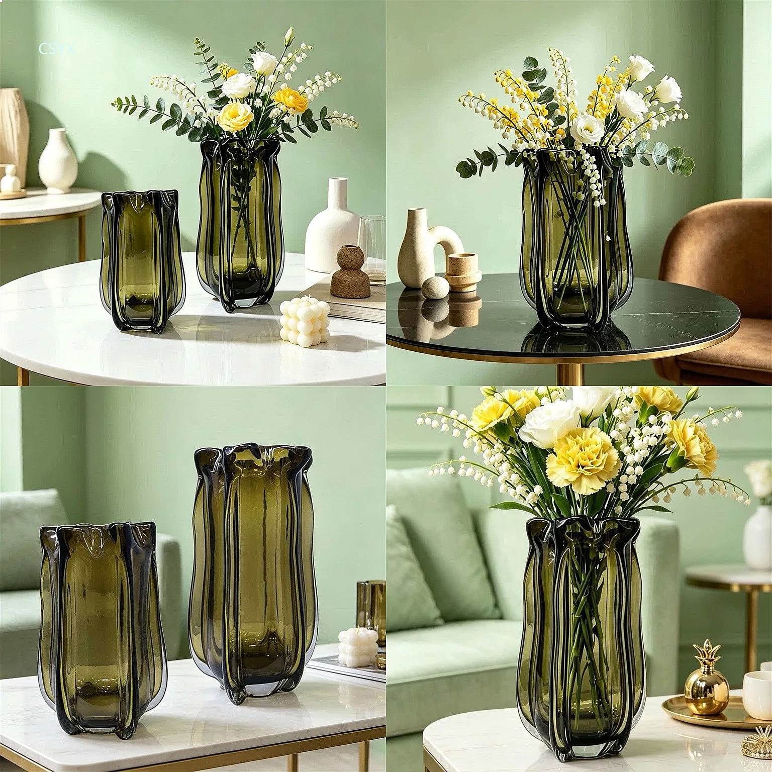Creative Transparent Floor Glass Vase Decoration for Living Room Entryway Table Home Floral Arrangement