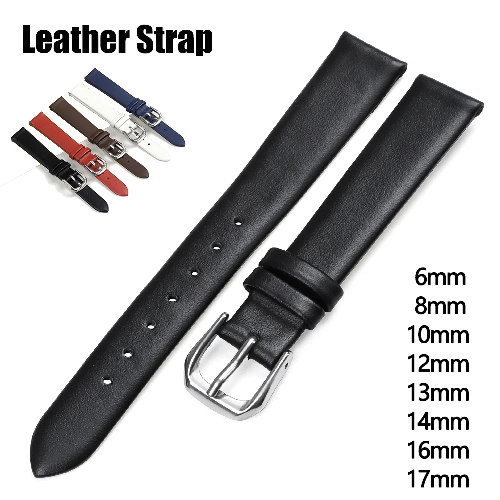 6mm 8mm 10mm 12mm 13mm 14mm 16mm 17mm Cowhide Leather Watch Strap Ultra Thin Soft Bracelet for Women Men Universal Wrist Band