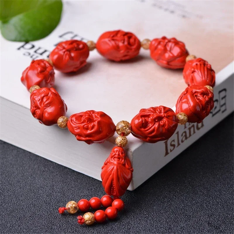 2022 Buddhism Cinnabar Bracelet Women's Red cinnabar BRACELET HANDMADE Annual Creative Pendant