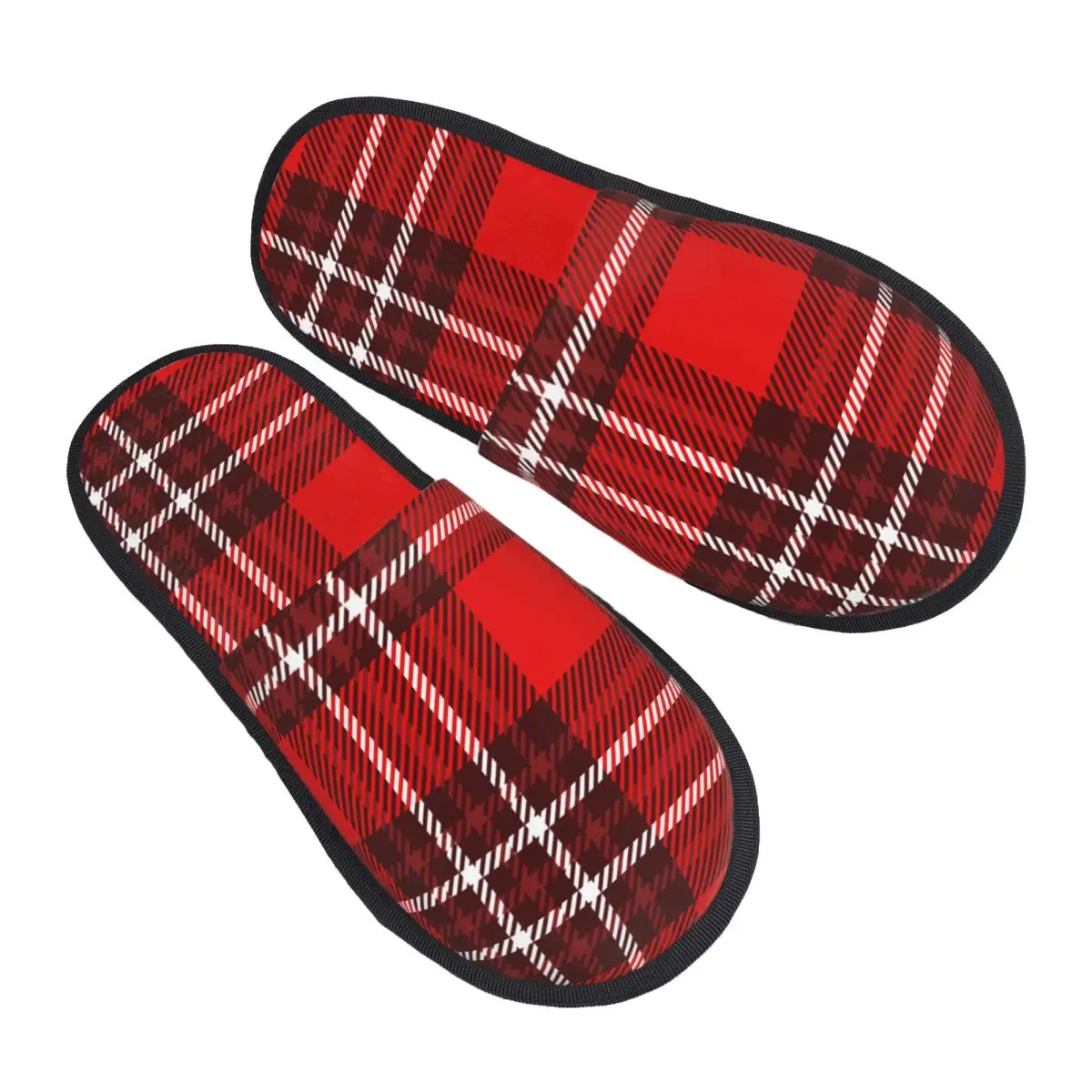 

Red And White Plaid In Burgundy Slipper For Women Men Fluffy Winter Warm Slippers Indoor Slippers