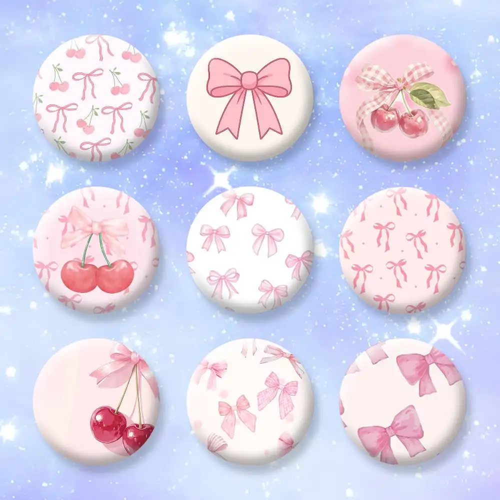

Pink bow cherry pattern Brooches Cartoon Badge Pins Backpack Hat Accessories Friend Gift