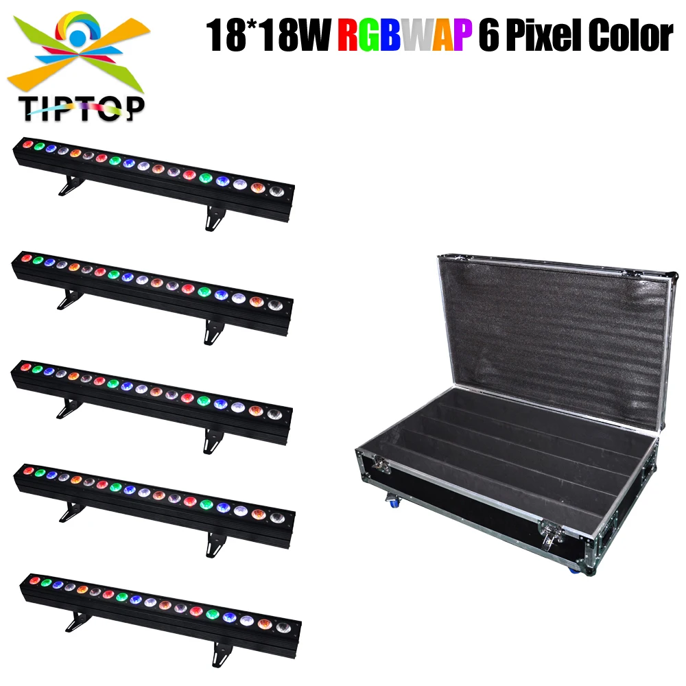 

5IN1 Flight Case Pack 18x18W RGBWAP 6 Color Pixel Indoor Aluminum Led Bar Light DMX512 Sound Auto Program Running Power In Out