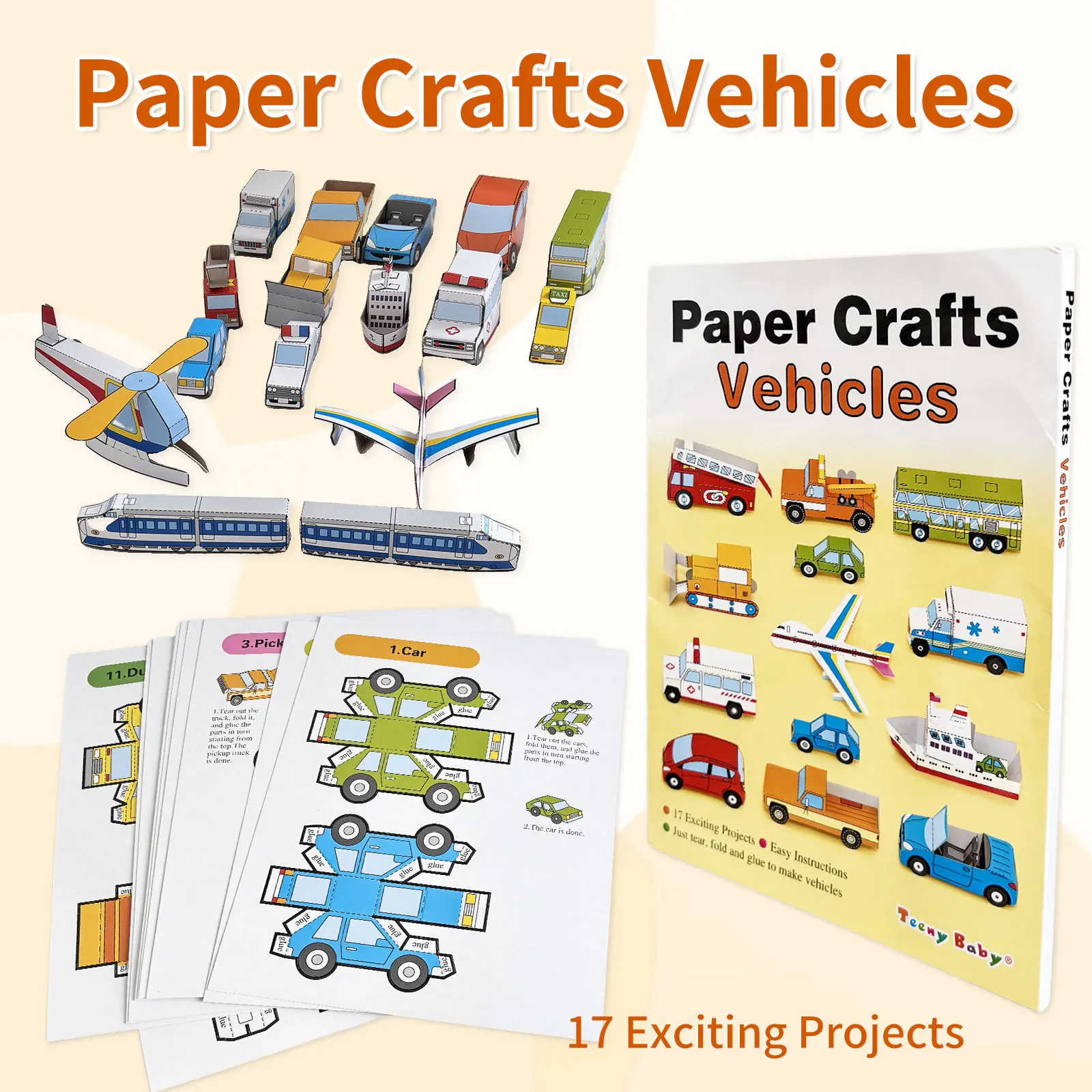 

1 Book 17 Scenes English Children's Handicraft Origami Book 4-8 Years Transportation Series Enhance Hands-on Ability Education