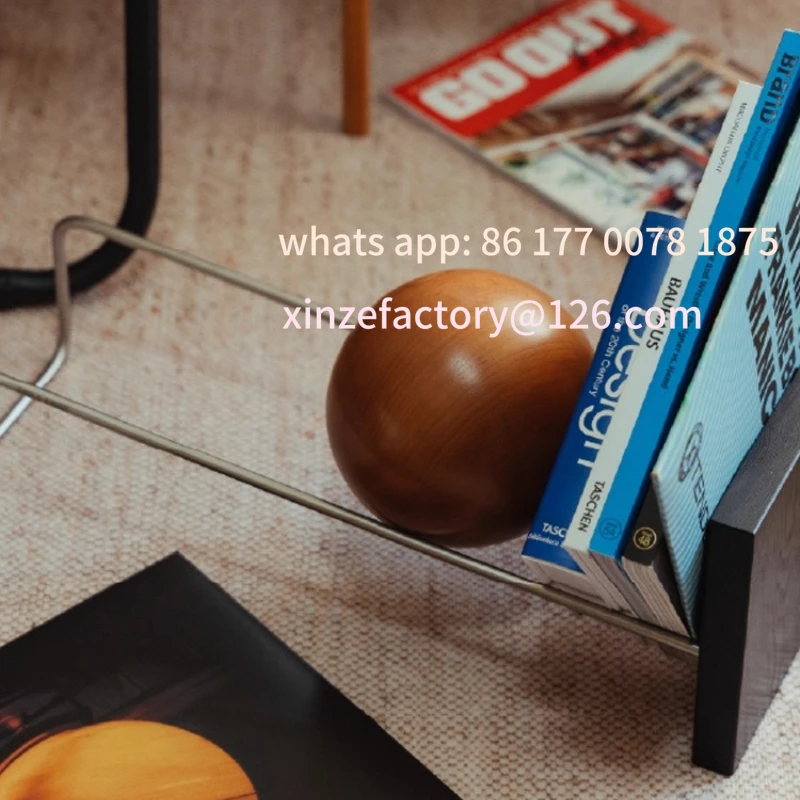 Customizable Magazine Rack Wood Ball Record Holder Stainless Steel Sphere Bookend Modern Book Organizer