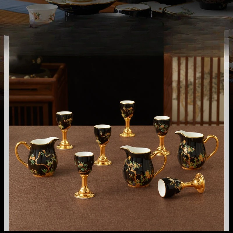 

Home, ceramic wine set, 9-head gold-painted wine dispenser, wine glass gift box.