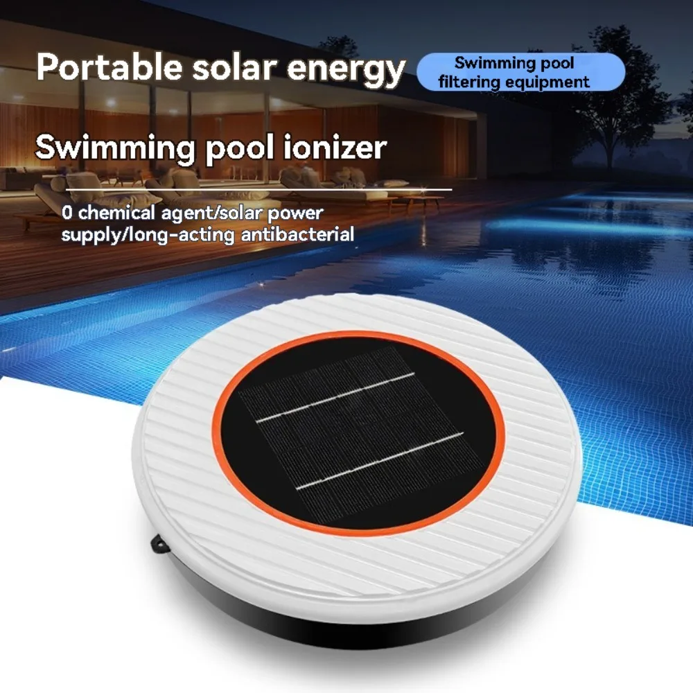 Solar Pool Ionizer Floating Copper Ion Water Purifier, Chlorine-Free Algae Inhibitor for Swimming Pool Hot Tub Spa W/ Brush