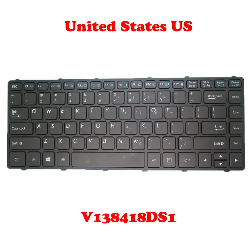 Laptop No Backlit US Keyboard For GETAC S410 V138418CS1 V00 US-RO 531087680002 V138418DS1 V00 US-RO 531087680001 Black Frame New