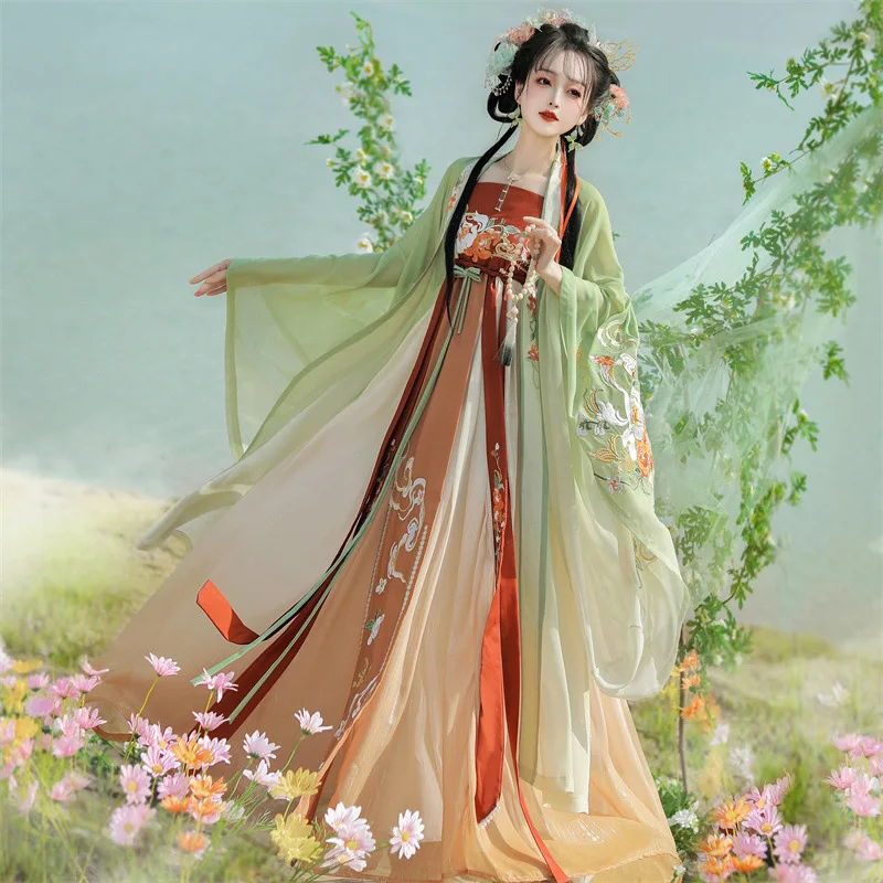 

YJ12 Tang Dynasty Chebula skirt Hanfu female spring and summer flowers improved heavy industry Xianqi Kezi skirt Guofeng anc