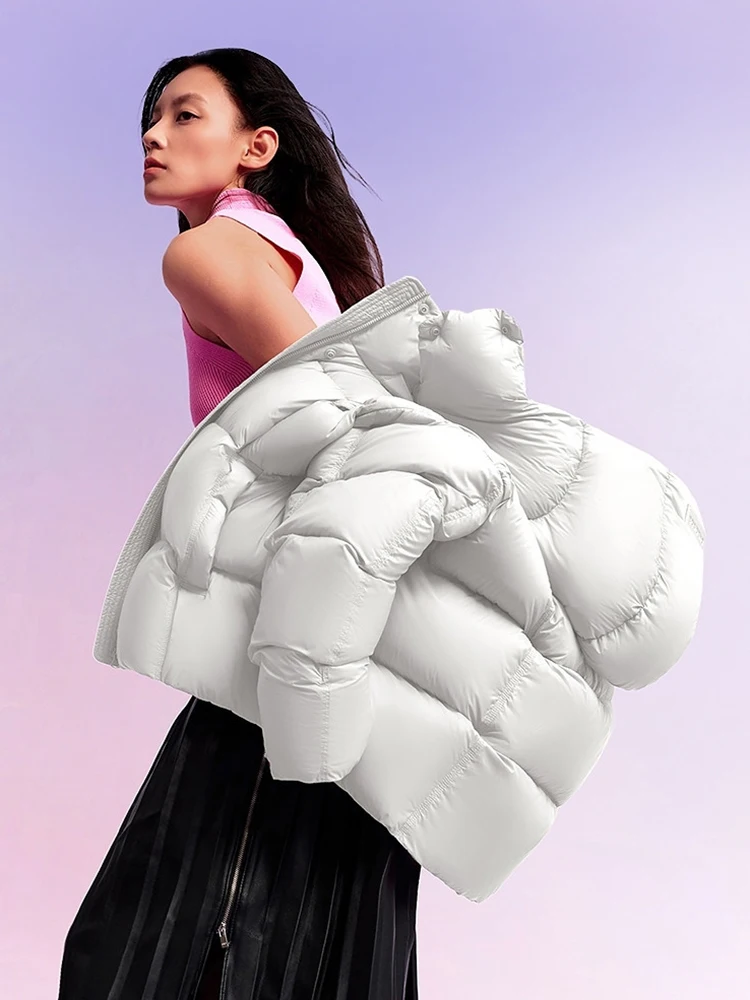Winter Puff Fluffy Hooded Short Down Jacket Women White Duck Down Waterproof Outwears Female Warm Thick Loose Zipper Down Jacket