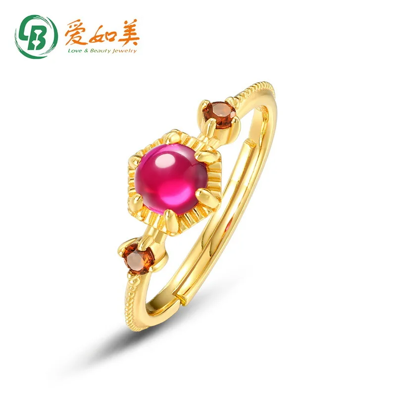 

Minimalist Geometric Red Corundum Ring, Niche Retro Palace Style 18K Gold PT950 Platinum Silver Plated 7-layer Gold Ring