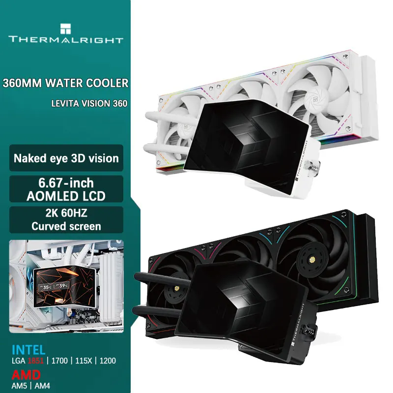 Thermalright LEVITA VISION 360 All-in-one 360MM Water Cooler 6.67 inch AMOLED LCD 2K 60HZ Curved Screen Naked Eye 3D Vision