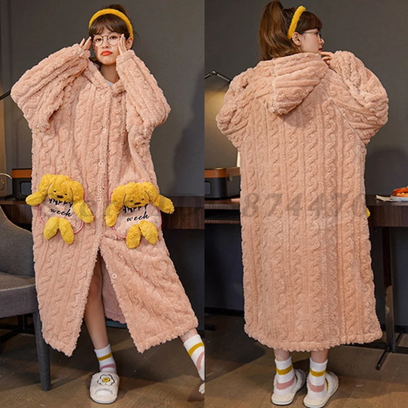 

Sweet Cartoon Nightgown Female Autumn Winter Bathrobe Sleepwear Long Sleeve Nightdress Nightwear Loose Casual Women Home Clothes