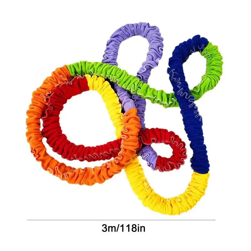 Rainbow Pull Rope Four-direction Design Outdoor Kids Elastic Team Band Color Sports Rainbow Running Ring Sensory Training Sports