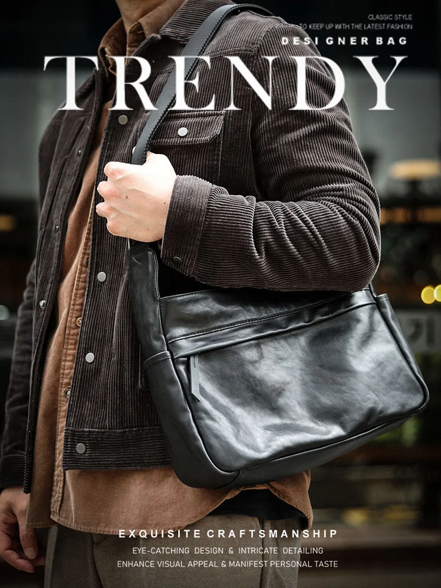 Men's Simple Genuine Leather Crossbody Bag Vintage Leisure Luxury Designer Large Capacity Cowhide Shoulder Messenger Bags