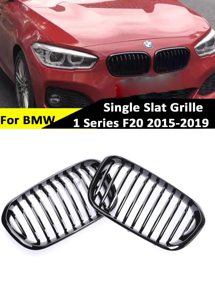 

For BMW 1 Series F20 F21 LCI 2015-2019 Single Line Gloss Black M Color Grille Refiting Front Bumper Kidney Insert Grille