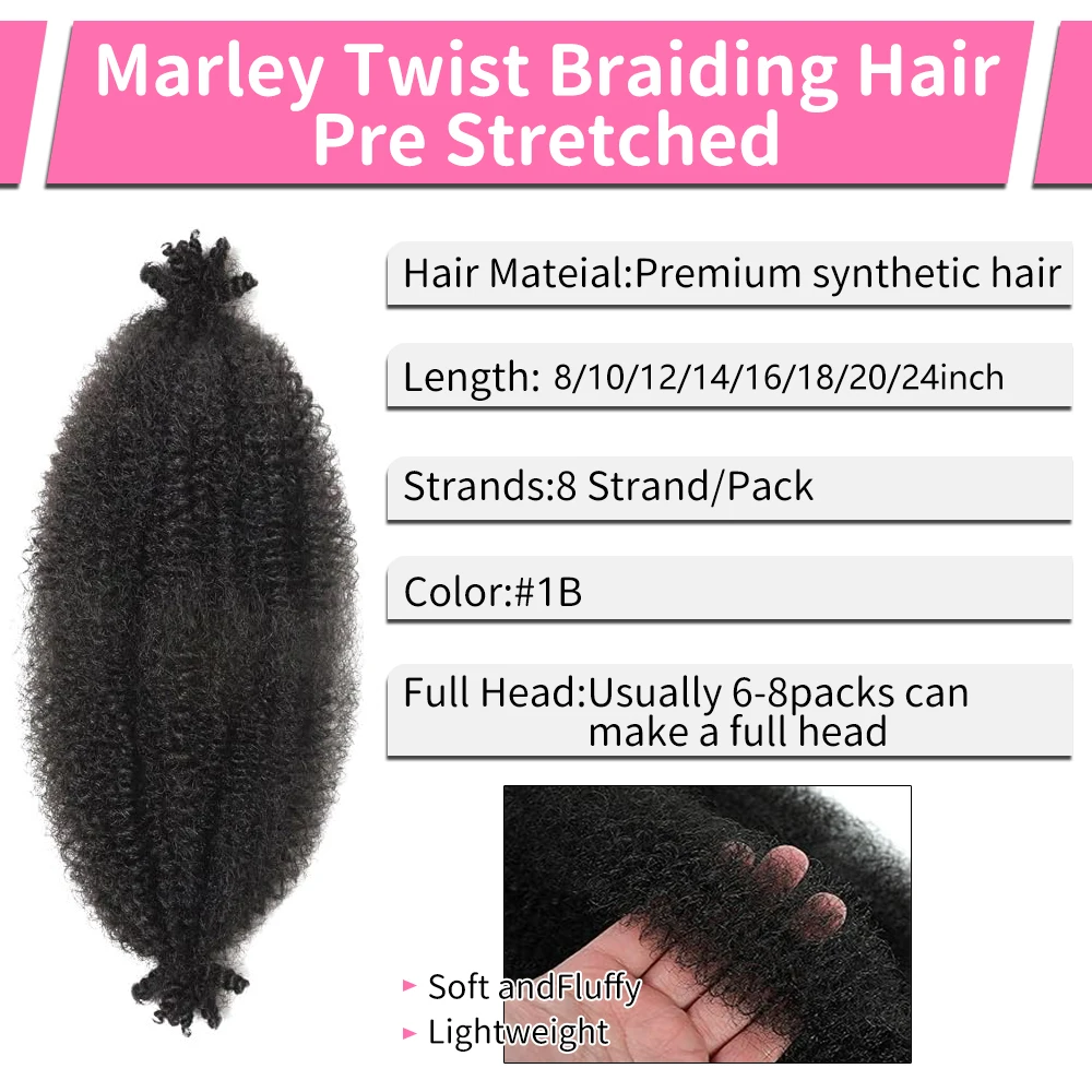 Vorgetrenntes, federndes Afro-Twist-Haar, 6er-Packung, schwarze, vorflauschige Naturlocken sind perfekt für Marley-Häkelhaar-Synthetik