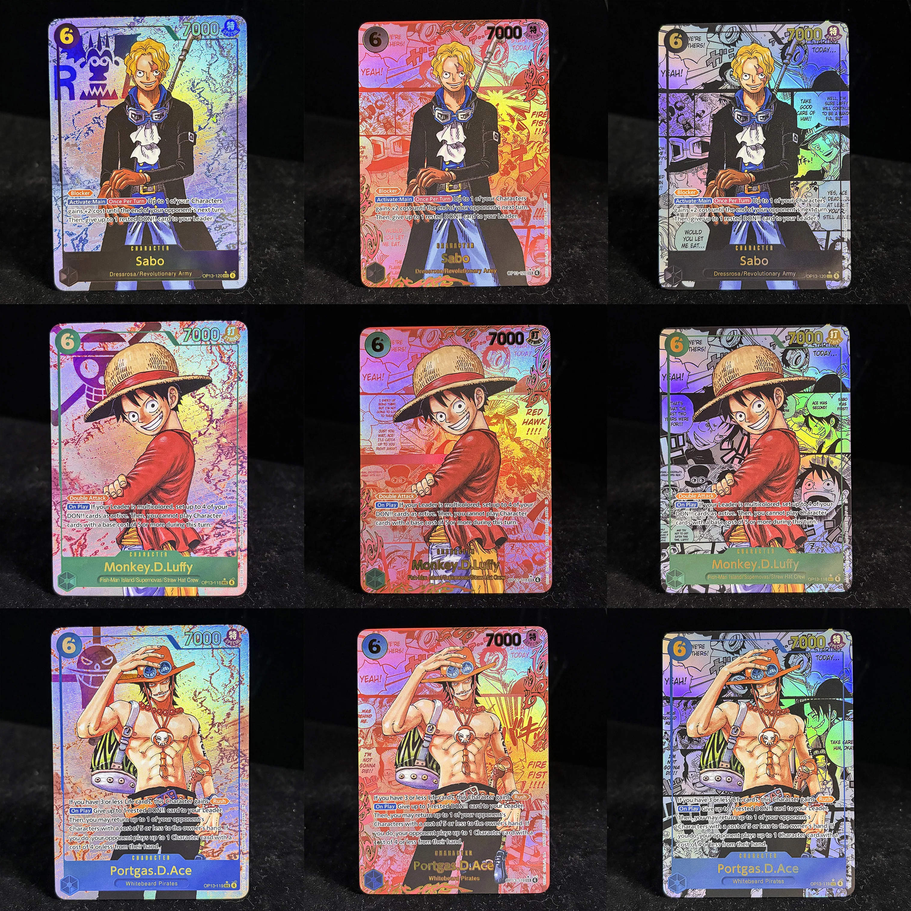 

Карта ONE PIECE: Эйс, Луффи, Сабо (Красная Манга/Параллельная/Супер параллельная) — «Преодолевая его волю» (OP13), набор Secret Rare OPCG, прокси-карта