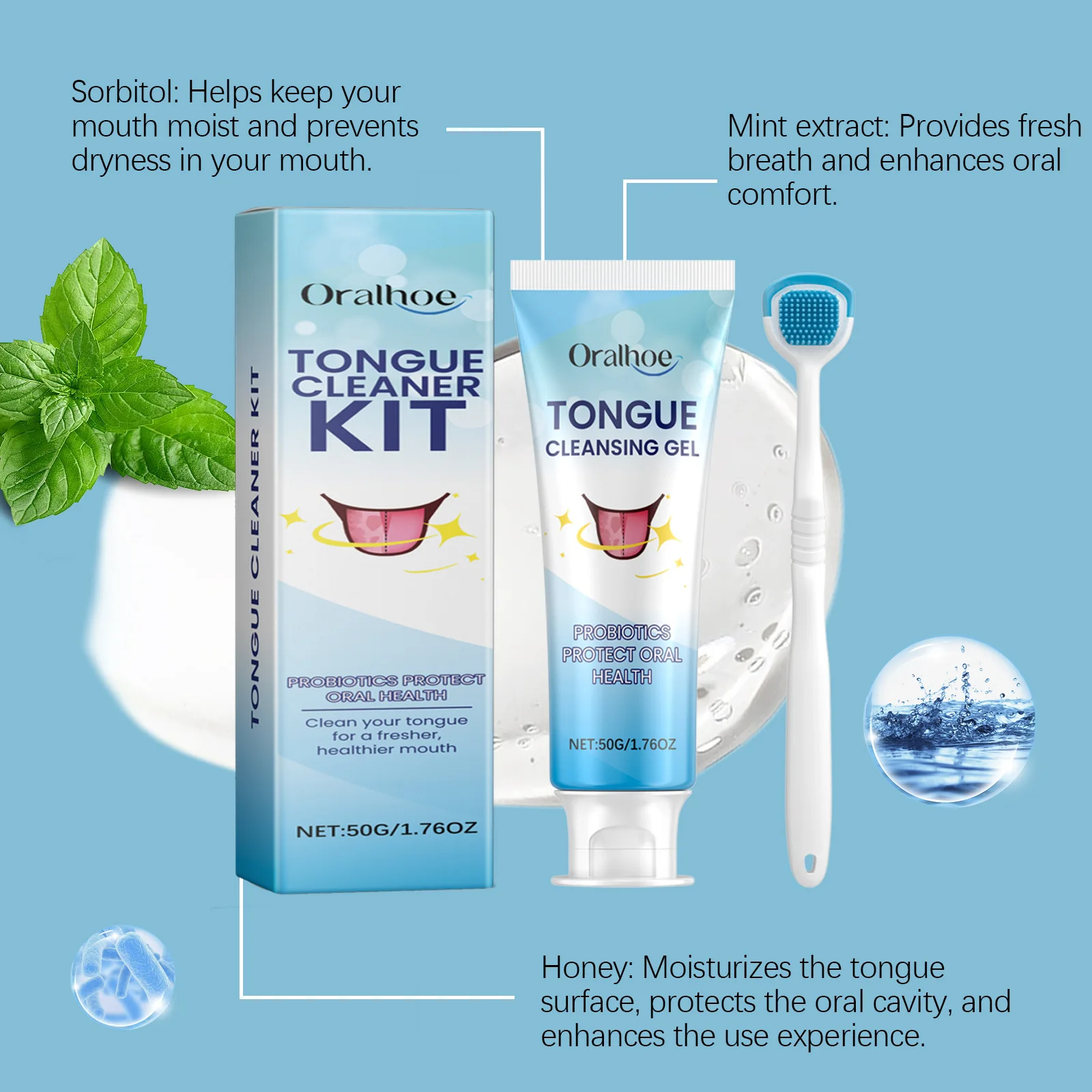 Reusable Metal Tongue Cleaner Kit Tongue Scrapers For Adults Bad Breath Removal