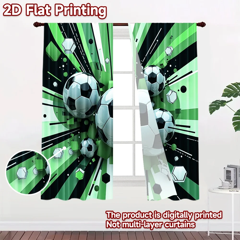 2D flat 2pcs Curtain Retro Country Style Green Soccer Ball Burst Durable polyester fiber Party Decorations for Home Decor for