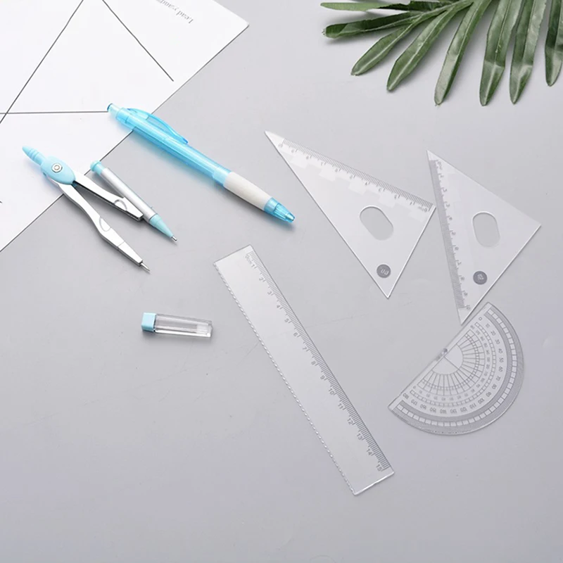7pcs/Set Creative Ruler Sets For Students Stationery Pencil Compass Exam Draw Tools School Office Supplies