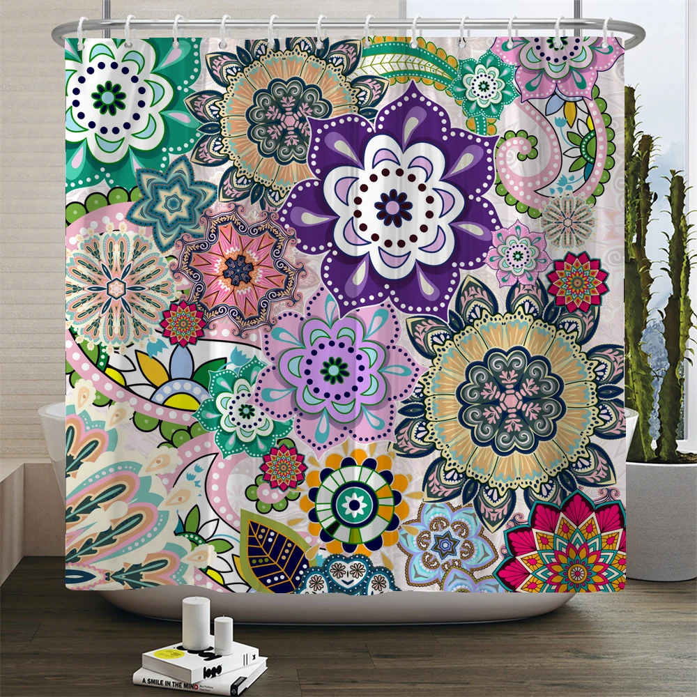 Bohemian style Shower Curtains Mandala Boho Flowers and Plants Printing Bathroom  Waterproof Polyester Bath Curtain