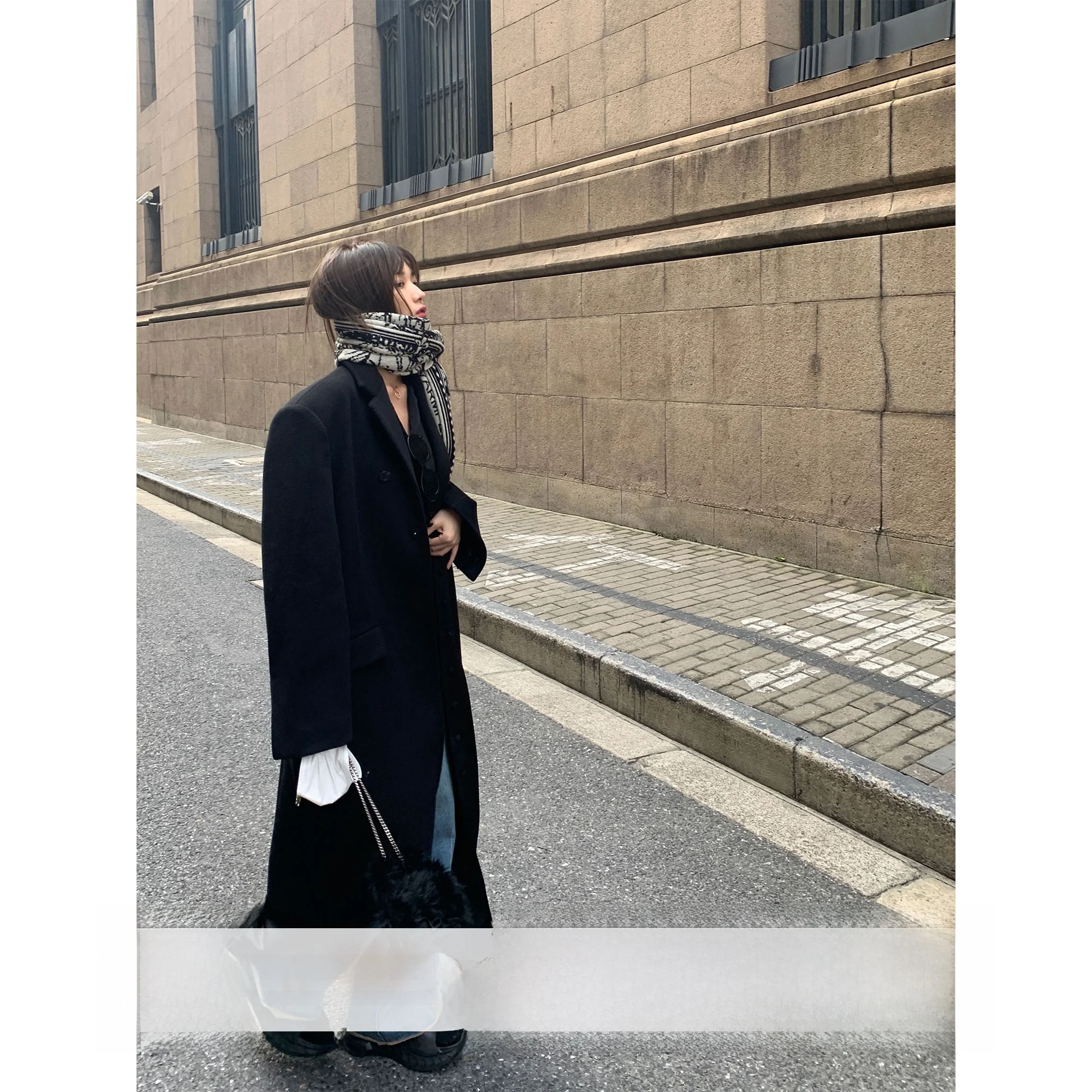 

Классический длинный плащ Bla Xinlei Lin BLCG Street Sle шерстяное пальто Ele Пригородный костюм с воротником на одной пуговице