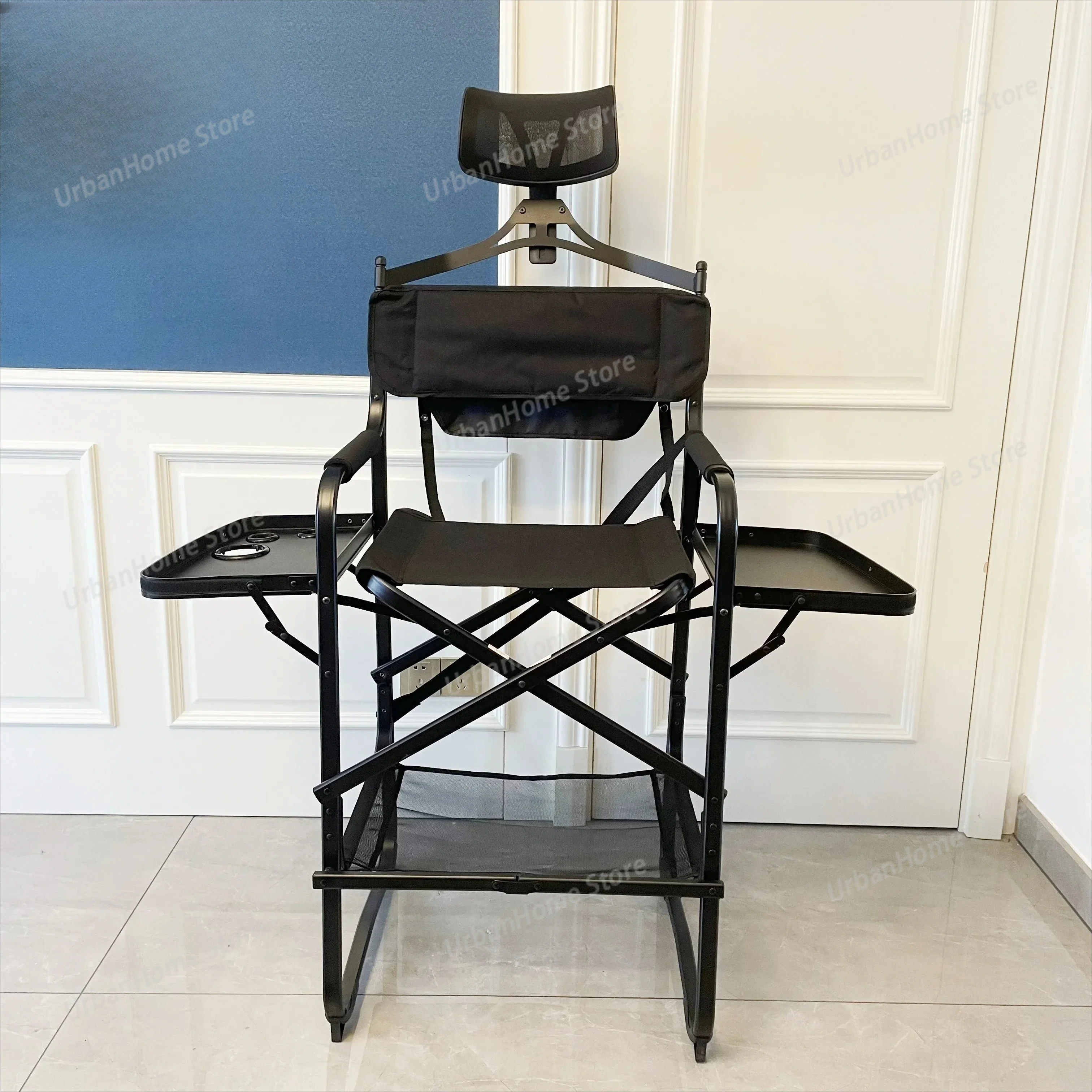 Portable Makeup Artist Director Chair with Side Table Cup Holder Foldable Lightweight Hairstylist Chair for Makeup Salons, Movie
