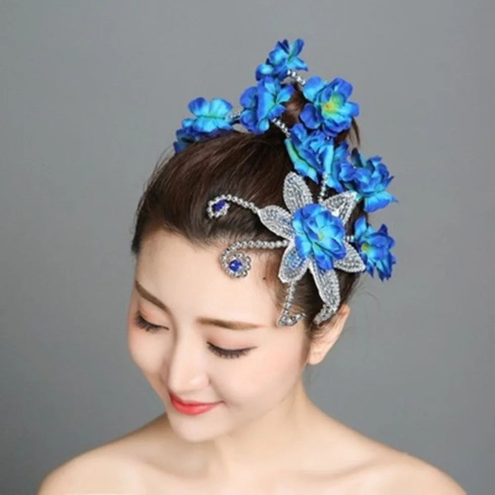 

Новое украшение для волос - головной убор с цветком для китайского классического танца, сверкающая заколка для волос для женщин, аксессуар для вечеринки и фестиваля