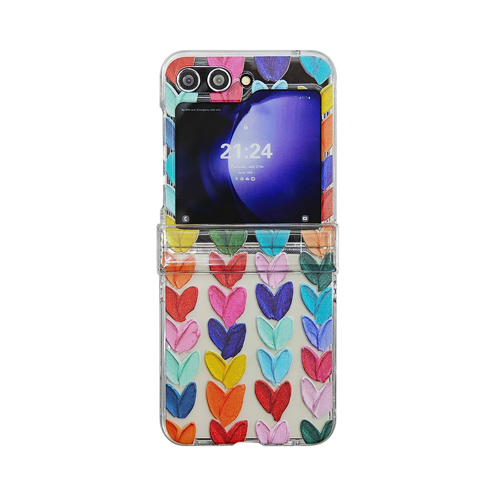 Cute Cartoon Colorful Love Phone Cases for Samsung Galaxy Z Flip 4 ZFlip 5 5G Soft Transparent Folding Screen Kickstand Cover