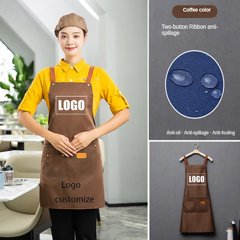 Custom Embroidery Printing Logo Men Women Kitchen Chef Baking Pockets Adult Restaurant Uniform Overol Nails Waterproof Apron