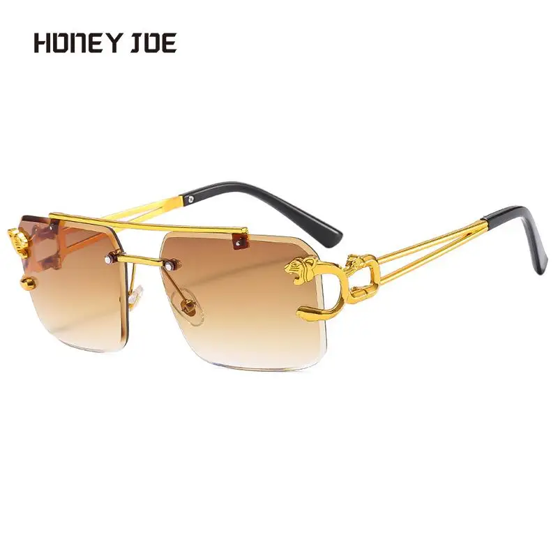 

Vintage Rimless Double Beam Trimming Sunglasses For Men Women Hip Hop Hipster UV400 Ocean Color Punk Outdoor Beach Party