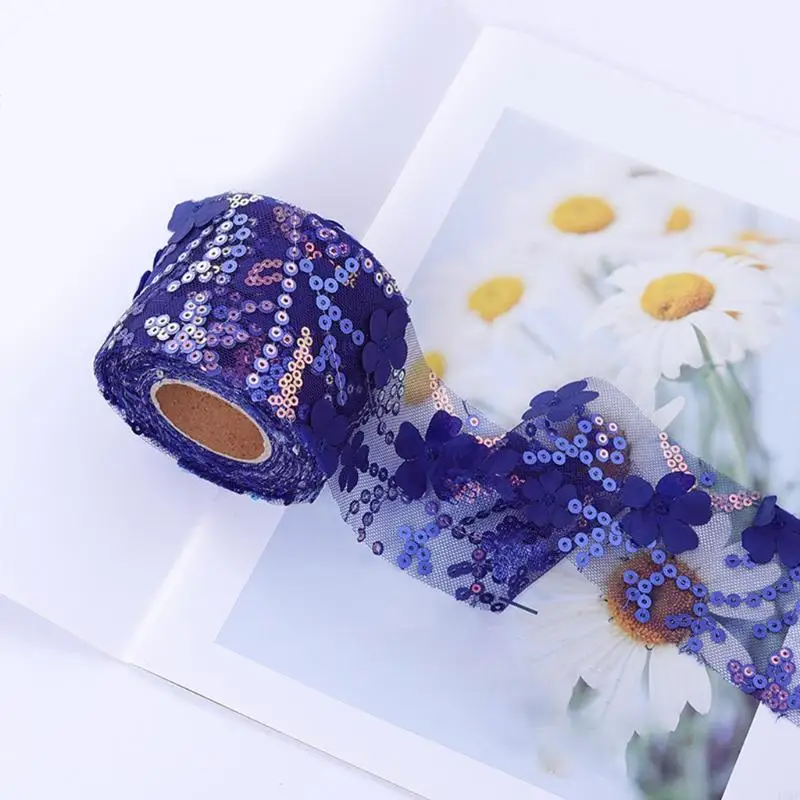 49MF Glitter Sequins Flower Tulle Rolls 6cm x 10 Yards Decorative Tulle Roll