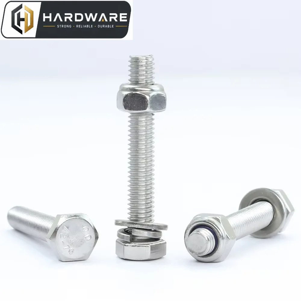 Hexagon Head Bolts and Lock Nuts Washers Set Stainless Steel Hex Head Screws With locknut Kit Spring Washers M4 M5 M6 M8 M10 M12