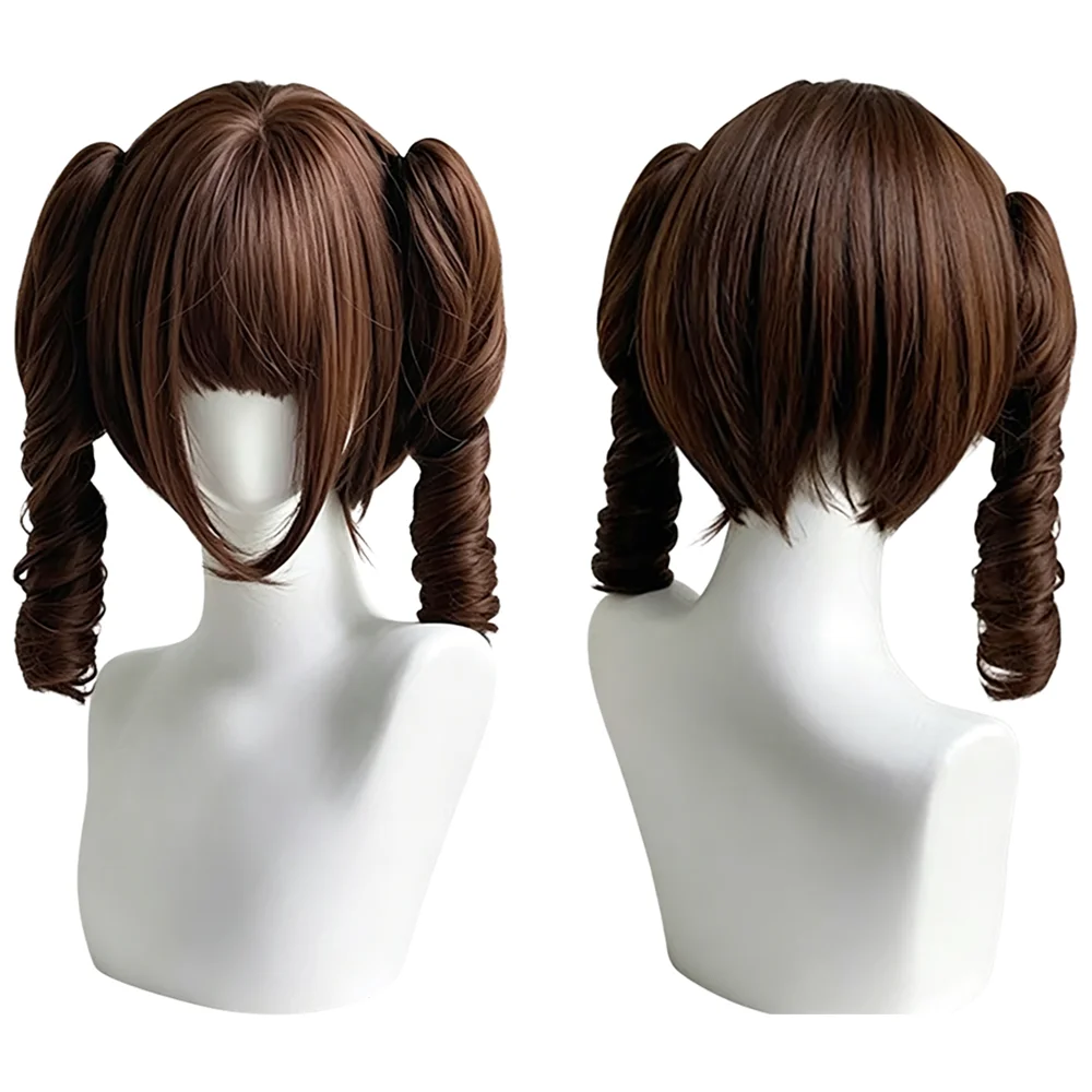 Short Curly Twin Pigtail Sweet Lolita Wig With Bangs Protein Fiber Synthetic Full Head Wig For Anime Cosplay Harajuku Daily Wear