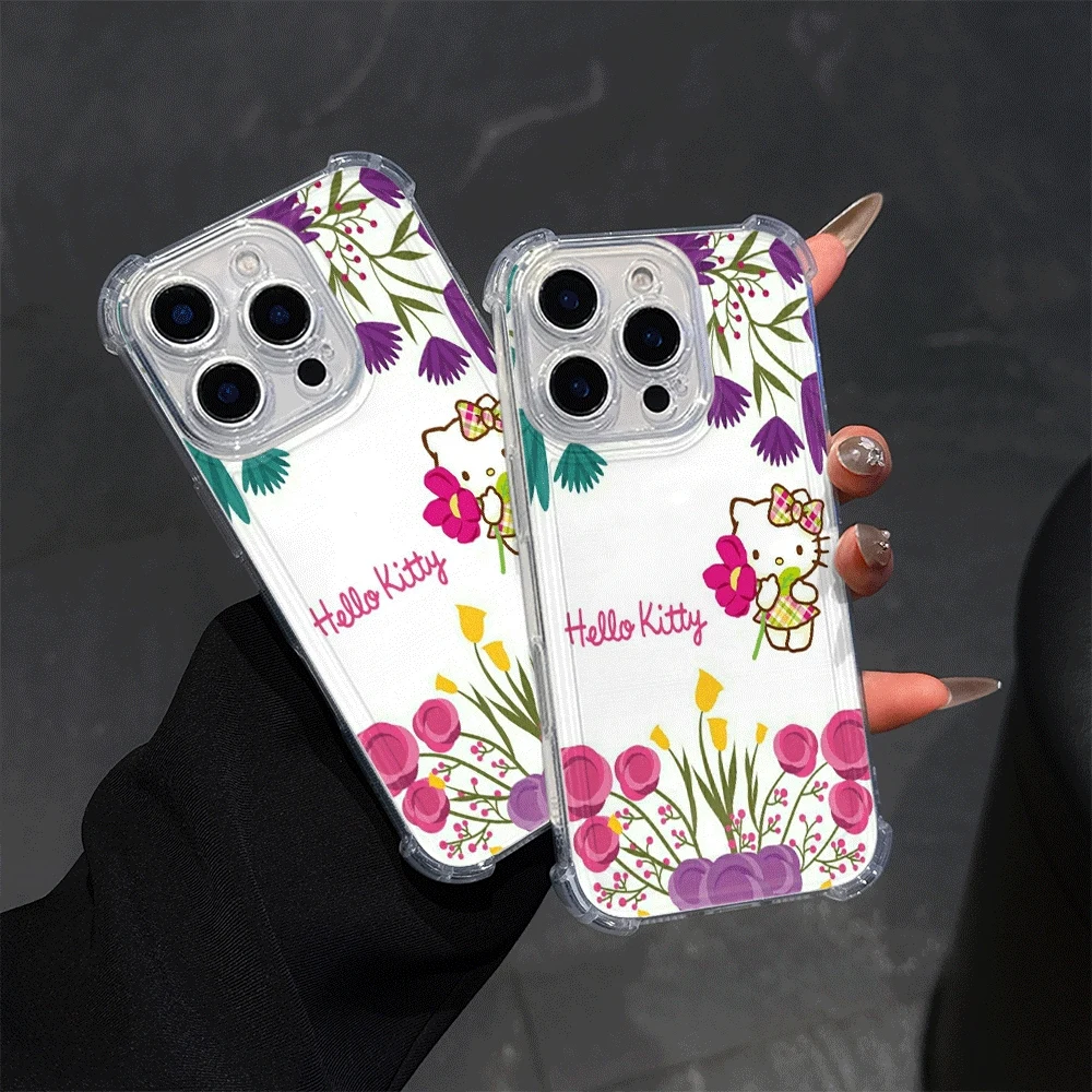 Przezroczyste etui na telefon Sanrio do iPhone 15 Pro Max, iPhone 16/15/14/13/12/11/x/xs/xs Max, miękkie etui na telefon dla kobiet, Hellokitty Fashion