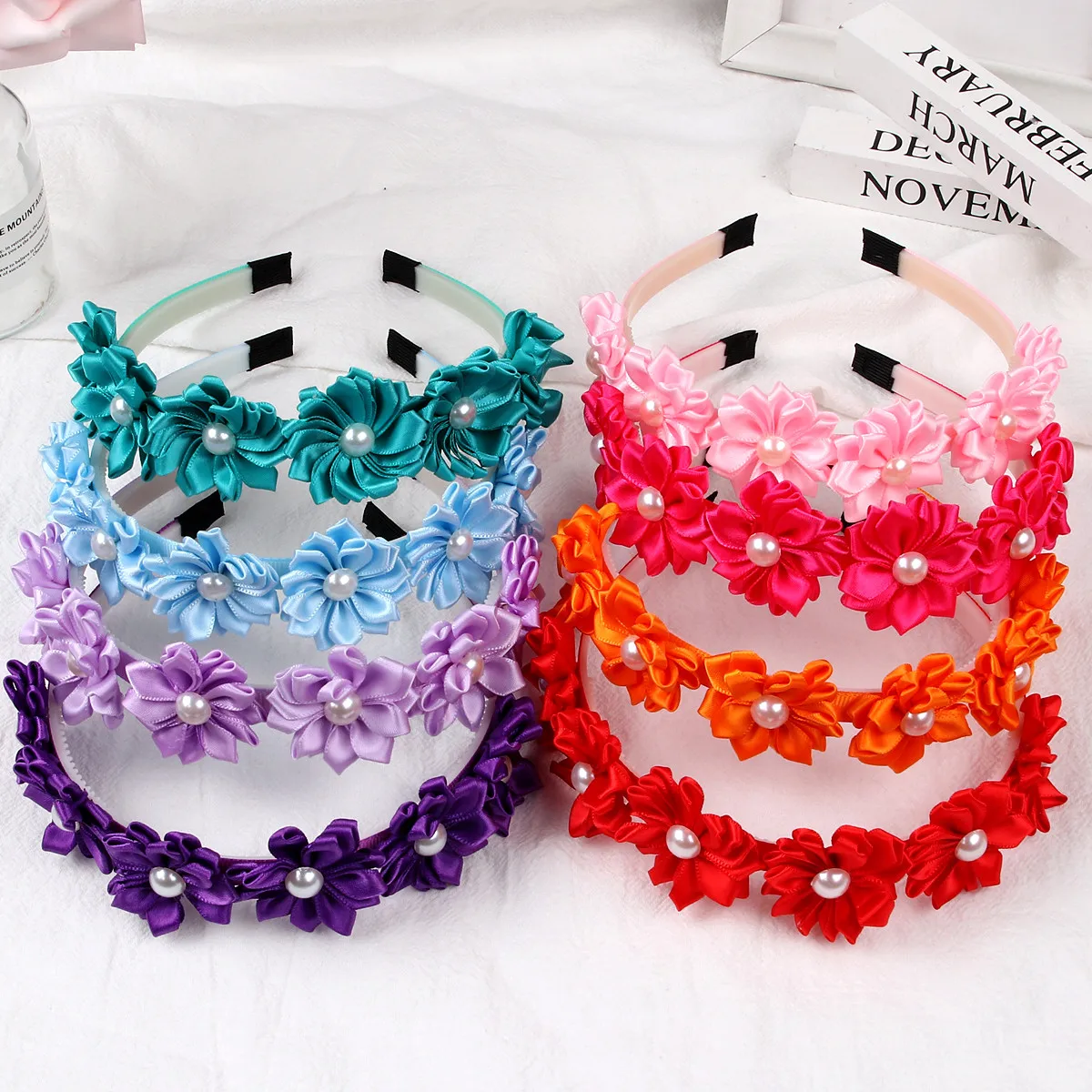 1PC Girls Flower Headbands for Girls Pearl Floral Hairbands Kids Girls Hairhoops Children Party Decoration Hair Accessories