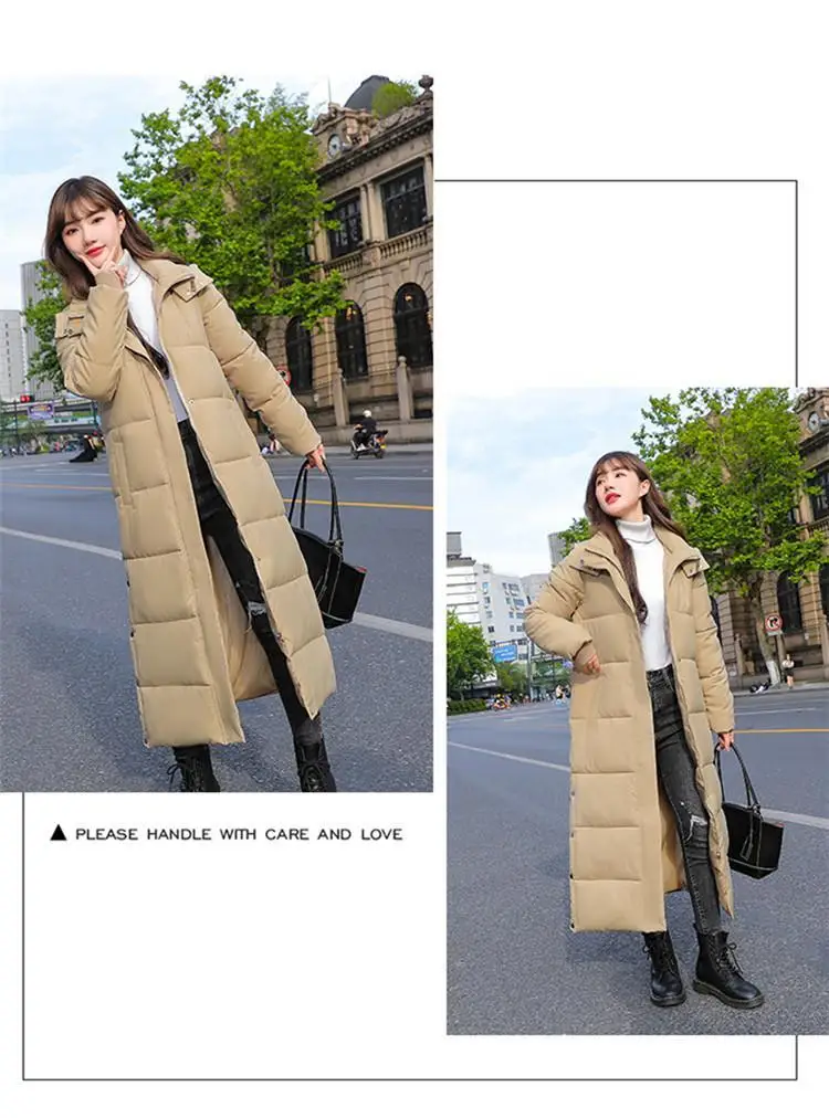 New Female Down Cotton Coat Loose Hooded Parka Overcoat Long Winter Jacket Women Clothes Warm Padded Jackets Oversized Outerwear