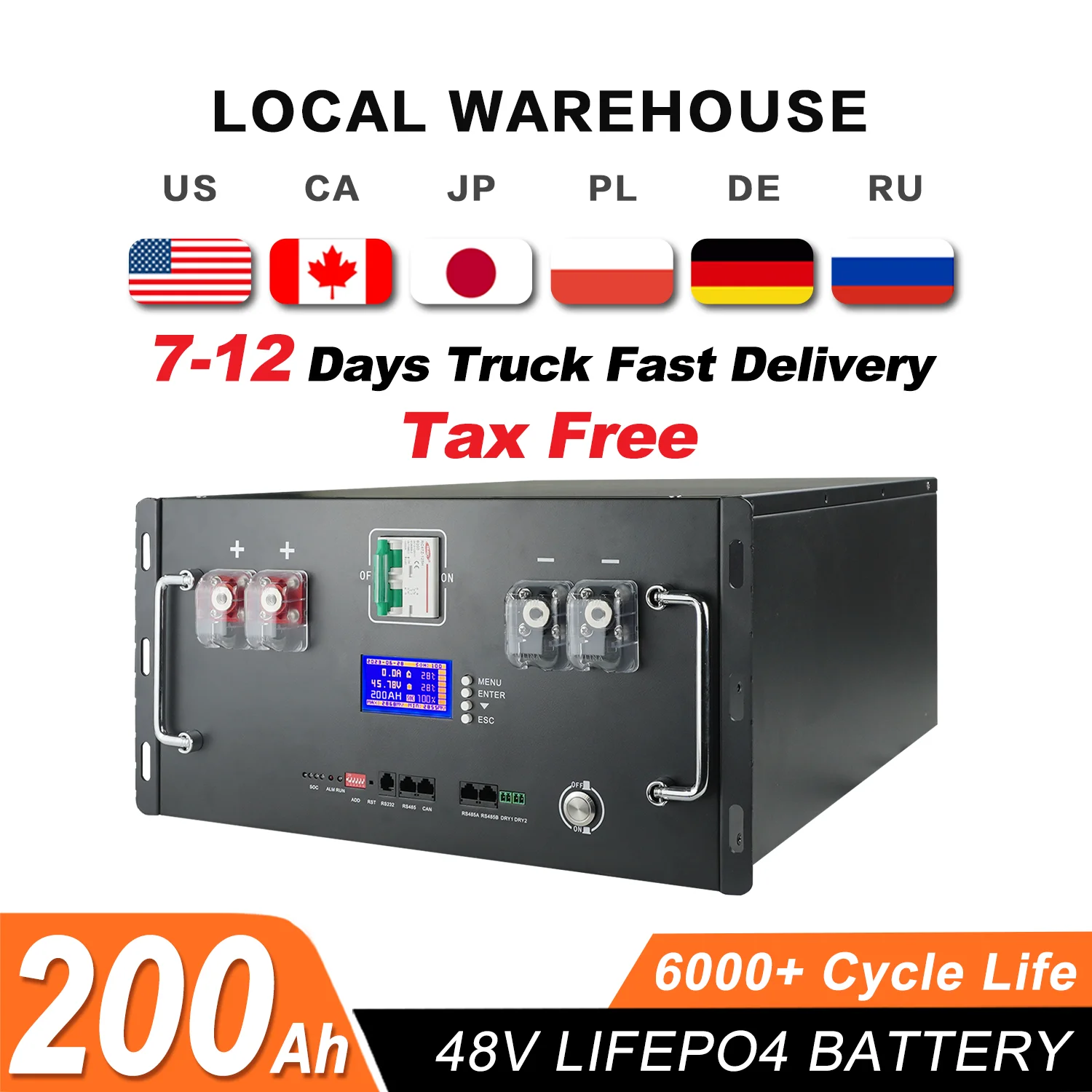VEFEPO4-Batterie Lithium 48V 200Ah, 51.2V 100Ah 120Ah 50Ah, 6000 + Cycles, pour Maison, Montres Solaires Hors Réseau Électrique, Sans Taxe
