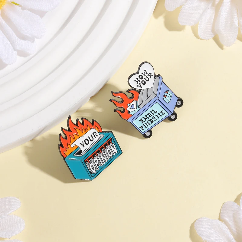 Funny Shredder Incinerator YOUR OPINION Enamel Pins HOW YOUR EMAIL FINDS ME Brooches Bags Lapel Badge Jewelry Gift for Friends