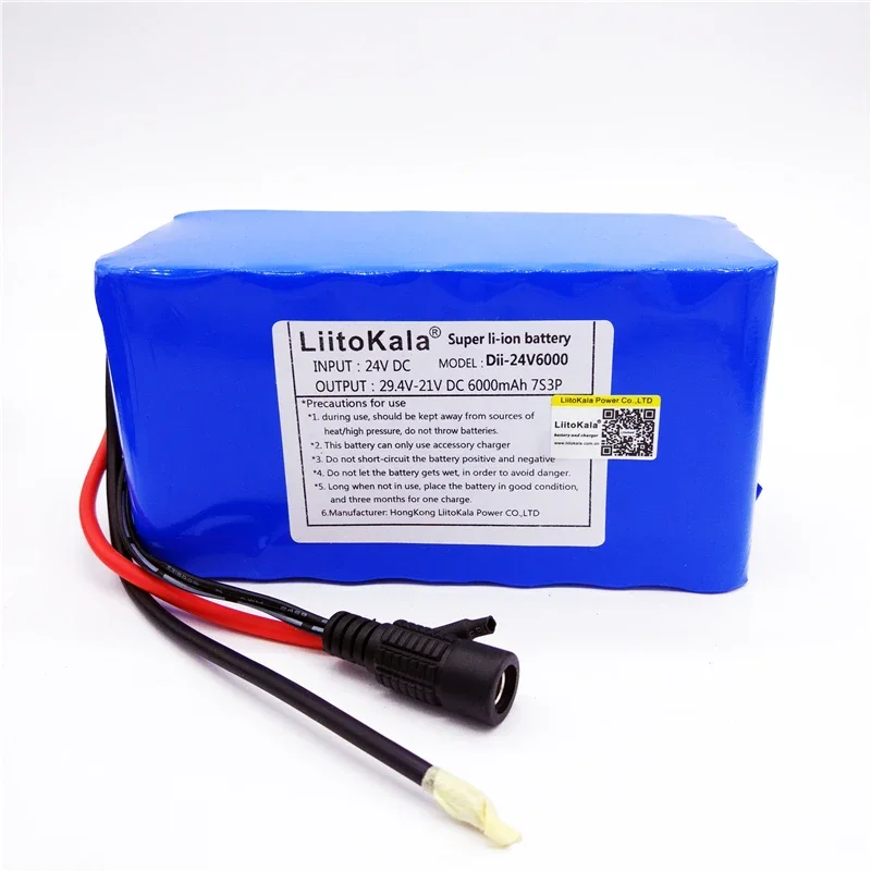 

HK LiitoKala 24V 6Ah 7S3P 18650 Lithium Ion Battery 29.4V 6000mAh For Electric Bicycle