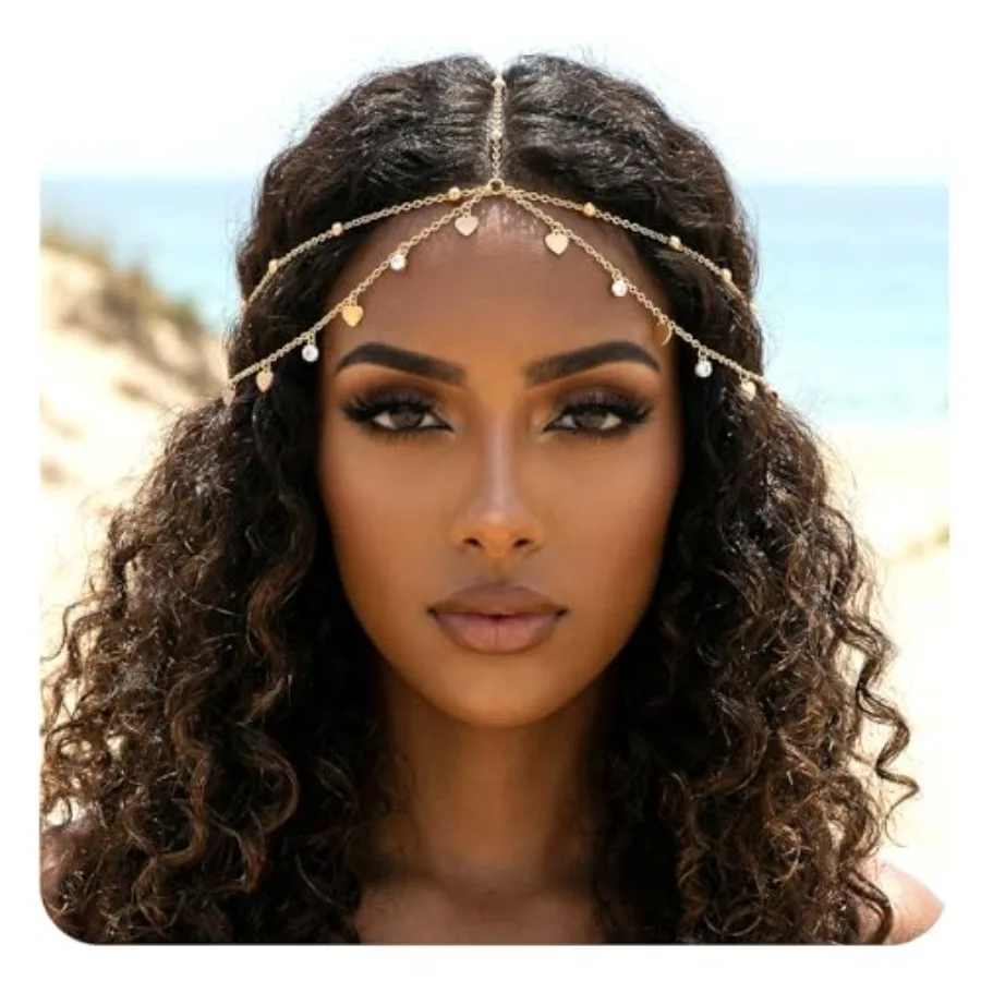 Gold Head Chain Rhinestone Sequin Egyptian Headpiece Gold Head-Piece Genie Head Jewelry for Women Girls, Egyptian Hair Accessor