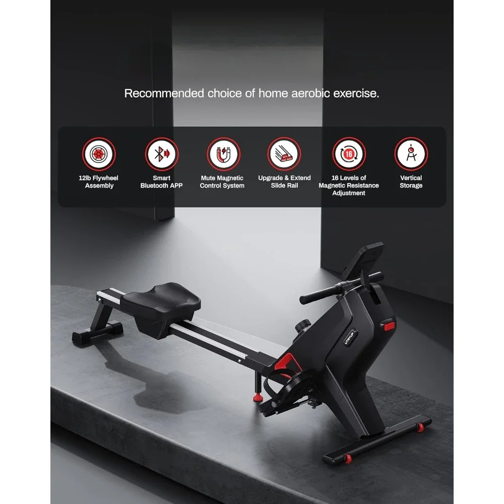 Magnetic Rowing Machines, 16 Levels of Quiet Resistance Foldable Rowing Machine with Bluetooth, App Supported, Tablet Holder